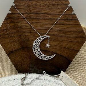 Sterling silver 925 Crescent Moon and Star Necklace